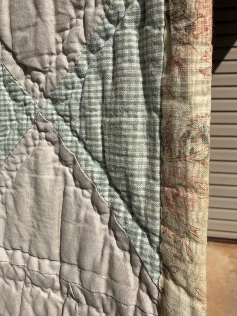 Vintage 1950s Patchwork Quilt 62 x 82, Handmade Hand Quilted Diamond Quilt